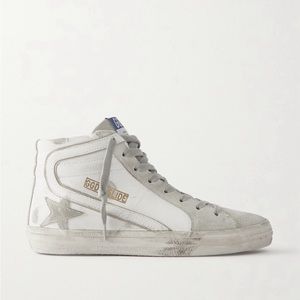 GOLDEN GOOSE Slide distressed suede and leather high-top sneakers